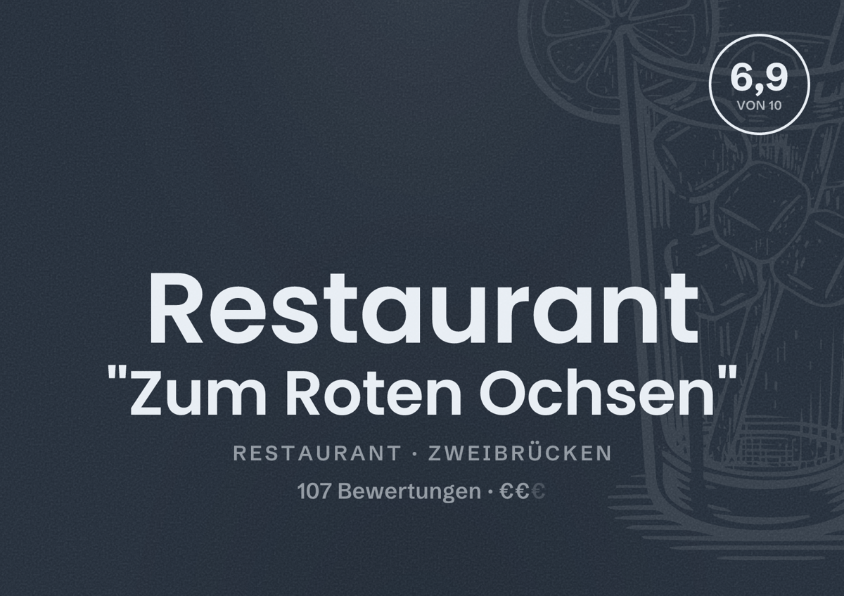 Illustriertes Poster von Restaurant "Zum Roten Ochsen", Restaurant in Zweibrücken: Bewertung 6,9 von 10 aus 107 Bewertungen, Preisniveau €€