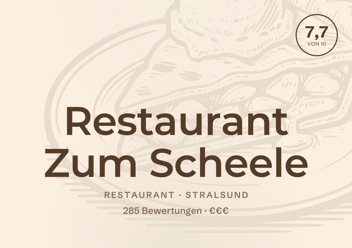 Illustriertes Poster von Restaurant Zum Scheele, Restaurant in Stralsund: Bewertung 7,7 von 10 aus 285 Bewertungen, Preisniveau €€€