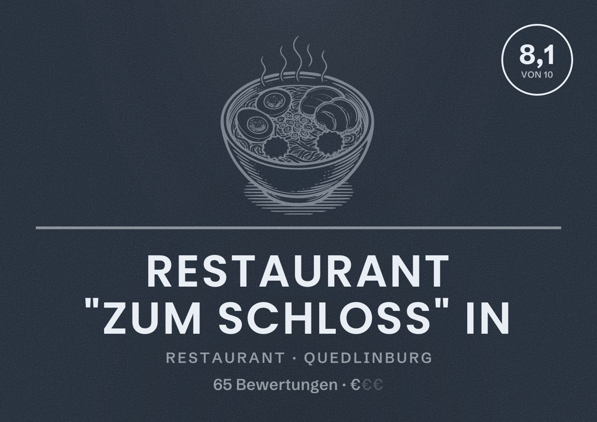 Illustriertes Poster von Restaurant "Zum Schloss" in, Restaurant in Quedlinburg: Bewertung 8,1 von 10 aus 65 Bewertungen, Preisniveau €