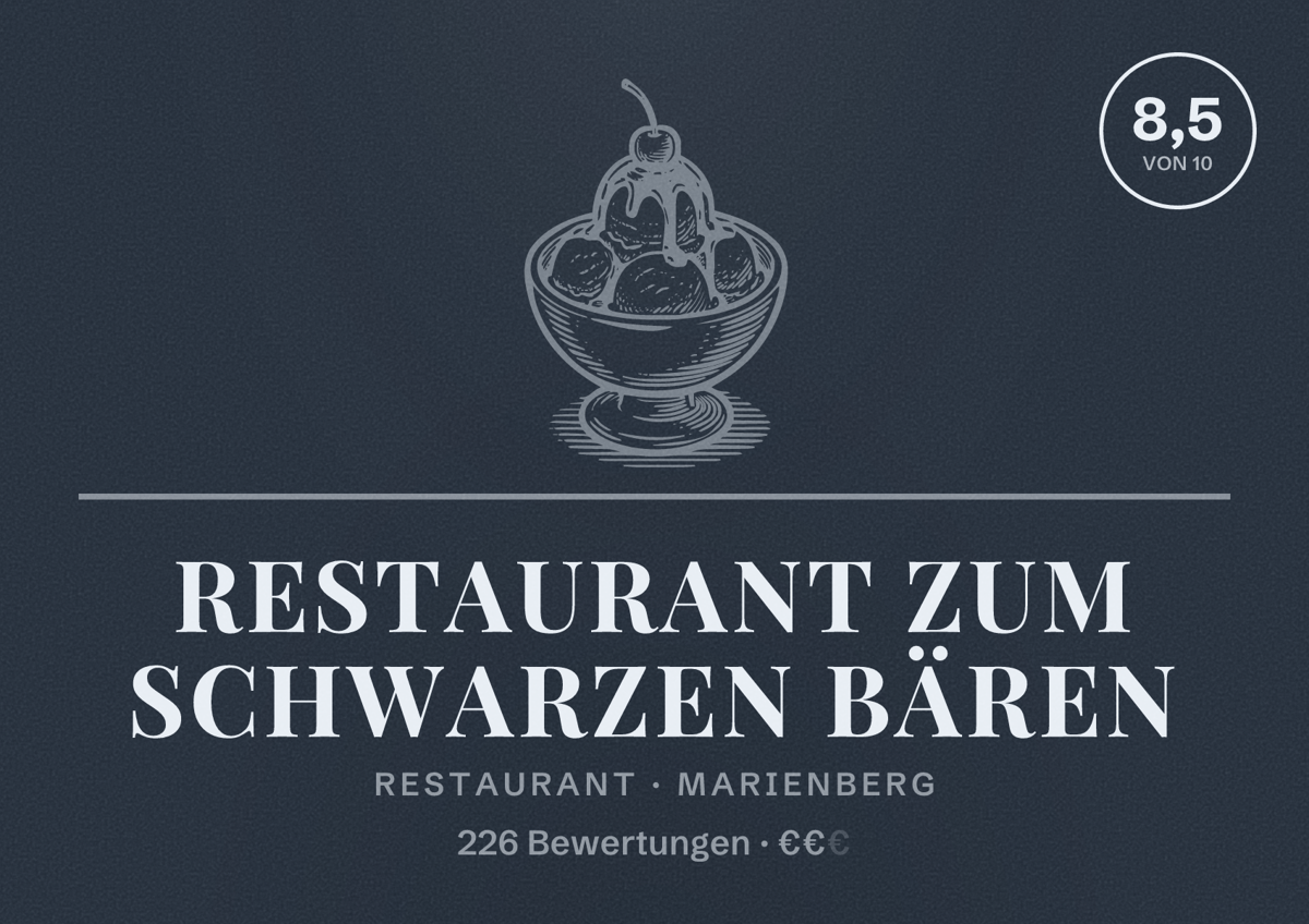 Illustriertes Poster von Restaurant Zum Schwarzen Bären, Restaurant in Marienberg: Bewertung 8,5 von 10 aus 226 Bewertungen, Preisniveau €€