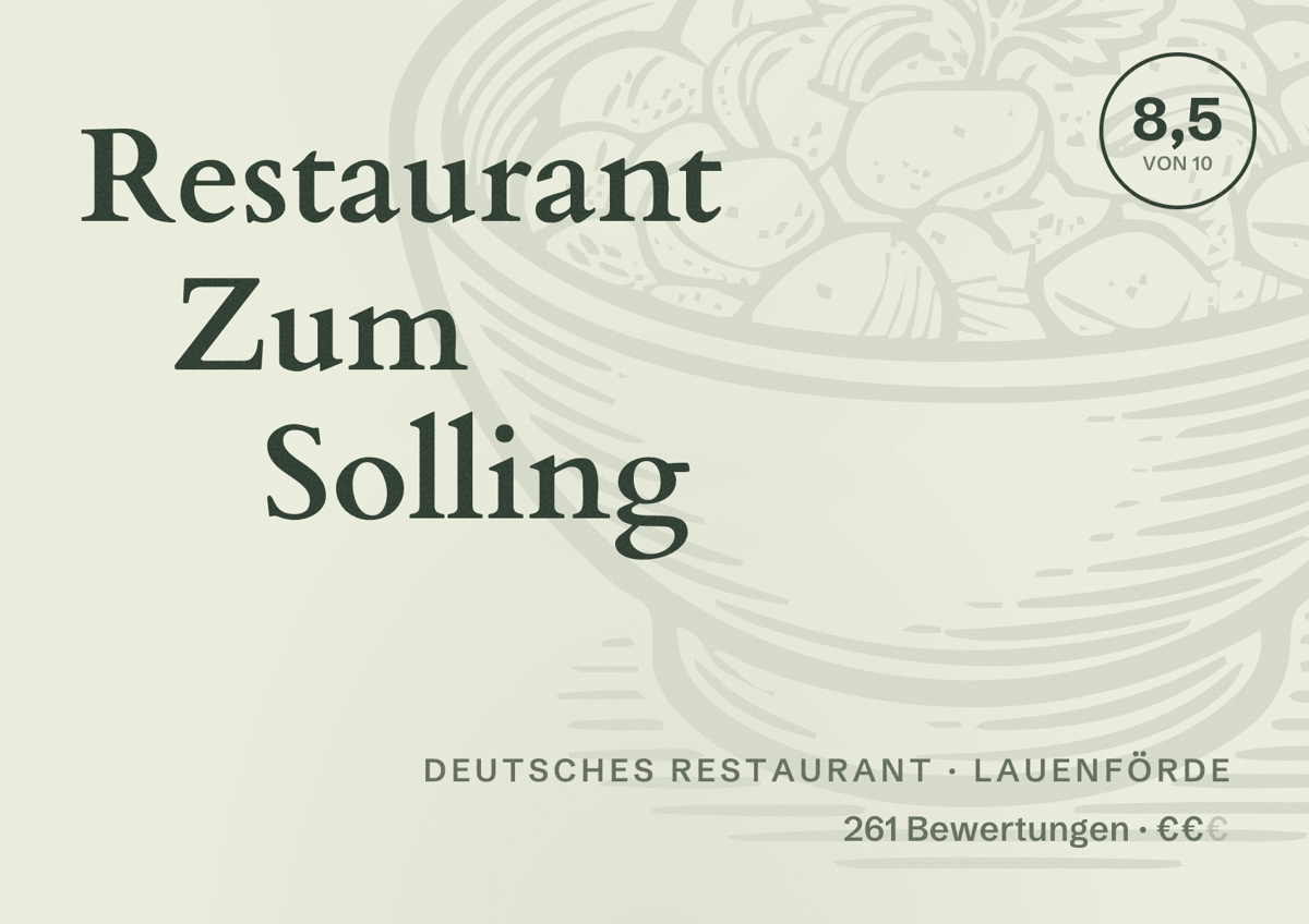 Illustriertes Poster von Restaurant Zum Solling, Deutsches Restaurant in Lauenförde: Bewertung 8,5 von 10 aus 261 Bewertungen, Preisniveau €€