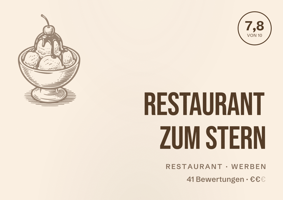 Illustriertes Poster von Restaurant Zum Stern, Restaurant in Werben: Bewertung 7,8 von 10 aus 41 Bewertungen, Preisniveau €€