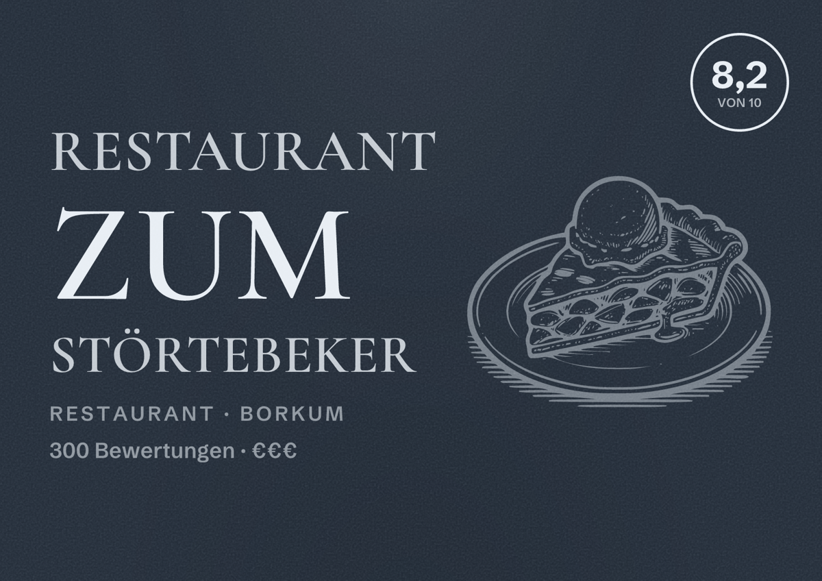 Illustriertes Poster von Restaurant Zum Störtebeker, Restaurant in Borkum: Bewertung 8,2 von 10 aus 300 Bewertungen, Preisniveau €€€