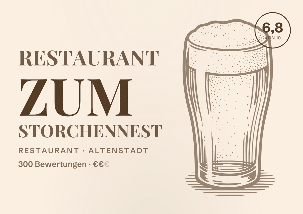 Illustriertes Poster von Restaurant zum Storchennest, Restaurant in Altenstadt: Bewertung 6,8 von 10 aus 300 Bewertungen, Preisniveau €€