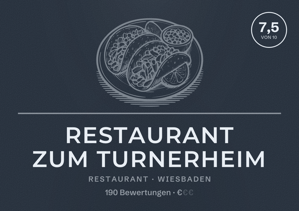 Illustriertes Poster von Restaurant Zum Turnerheim, Restaurant in Wiesbaden: Bewertung 7,5 von 10 aus 190 Bewertungen, Preisniveau €