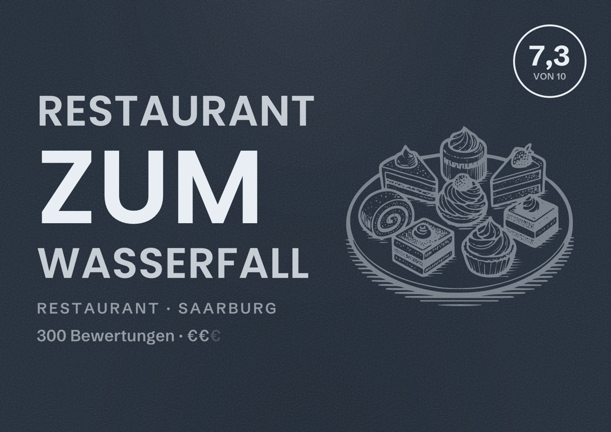 Illustriertes Poster von Restaurant Zum Wasserfall, Restaurant in Saarburg: Bewertung 7,3 von 10 aus 300 Bewertungen, Preisniveau €€
