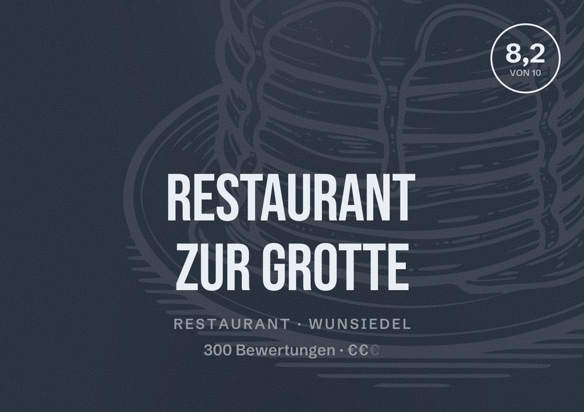 Illustriertes Poster von Restaurant Zur Grotte, Restaurant in Wunsiedel: Bewertung 8,2 von 10 aus 300 Bewertungen, Preisniveau €€