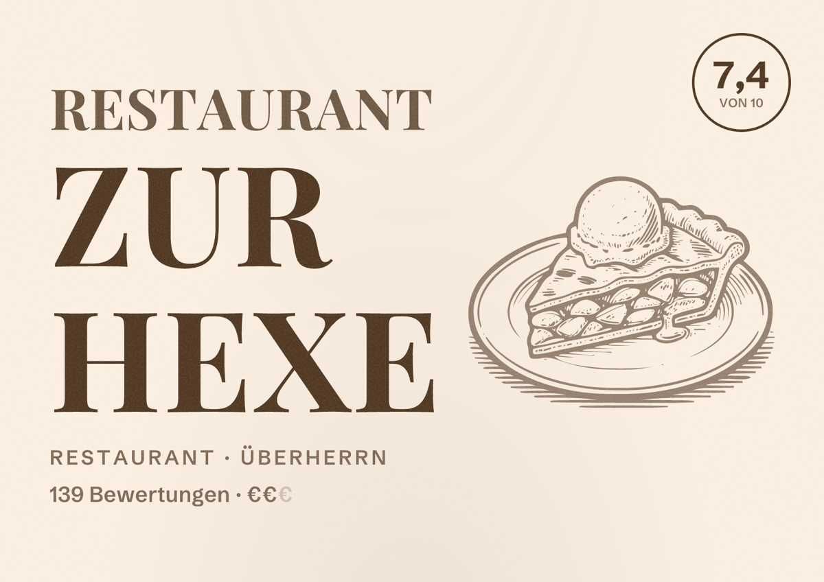 Illustriertes Poster von Restaurant Zur Hexe, Restaurant in Überherrn: Bewertung 7,4 von 10 aus 139 Bewertungen, Preisniveau €€