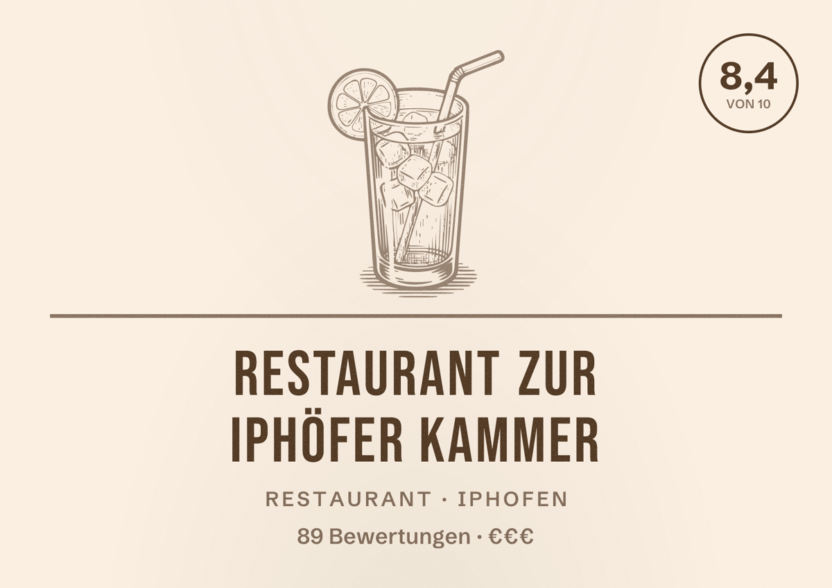 Illustriertes Poster von Restaurant Zur Iphöfer Kammer, Restaurant in Iphofen: Bewertung 8,4 von 10 aus 89 Bewertungen, Preisniveau €€€