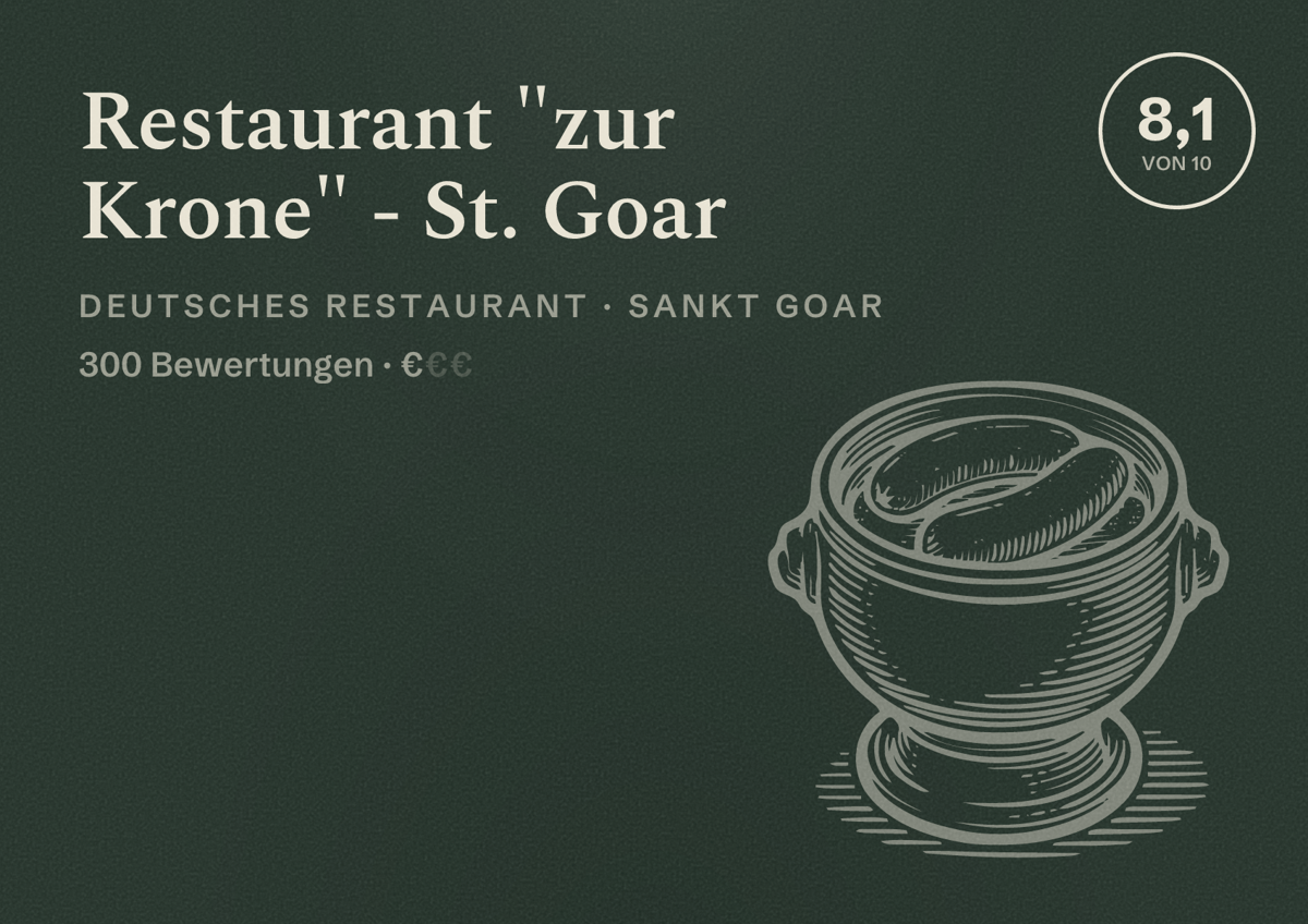 Illustriertes Poster von Restaurant "zur Krone" - St. Goar, Deutsches Restaurant in Sankt Goar: Bewertung 8,1 von 10 aus 300 Bewertungen, Preisniveau €