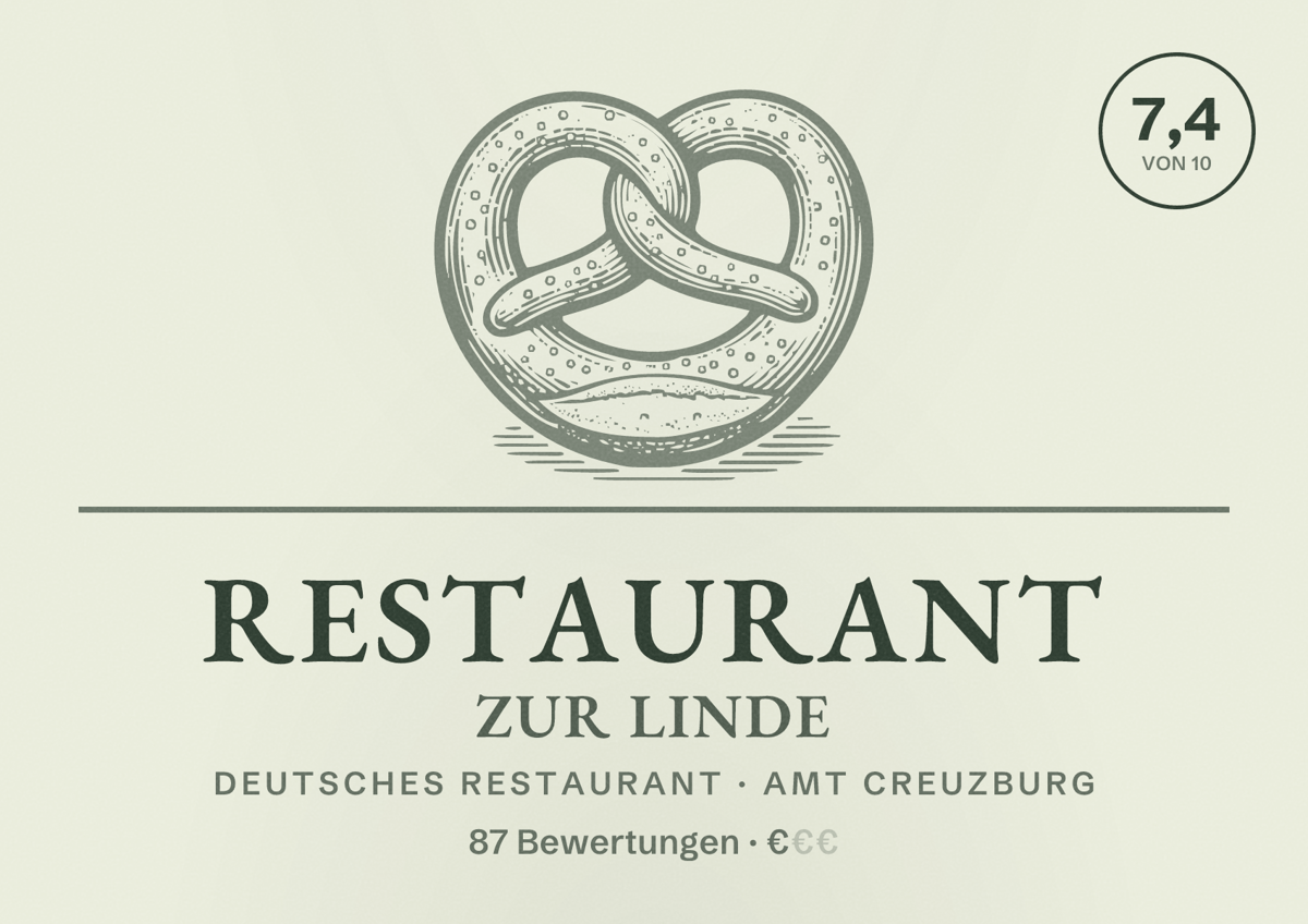 Illustriertes Poster von Restaurant Zur Linde, Deutsches Restaurant in Amt Creuzburg: Bewertung 7,4 von 10 aus 87 Bewertungen, Preisniveau €