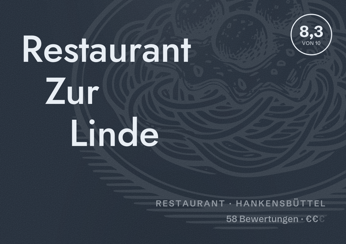 Illustriertes Poster von Restaurant Zur Linde, Restaurant in Hankensbüttel: Bewertung 8,3 von 10 aus 58 Bewertungen, Preisniveau €€