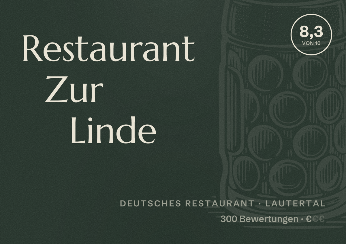 Illustriertes Poster von Restaurant Zur Linde, Deutsches Restaurant in Lautertal: Bewertung 8,3 von 10 aus 300 Bewertungen, Preisniveau €