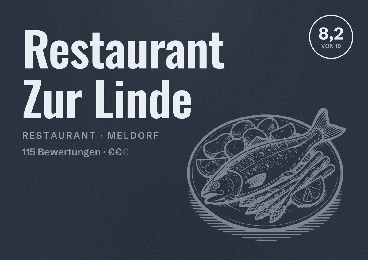 Illustriertes Poster von Restaurant Zur Linde, Restaurant in Meldorf: Bewertung 8,2 von 10 aus 115 Bewertungen, Preisniveau €€