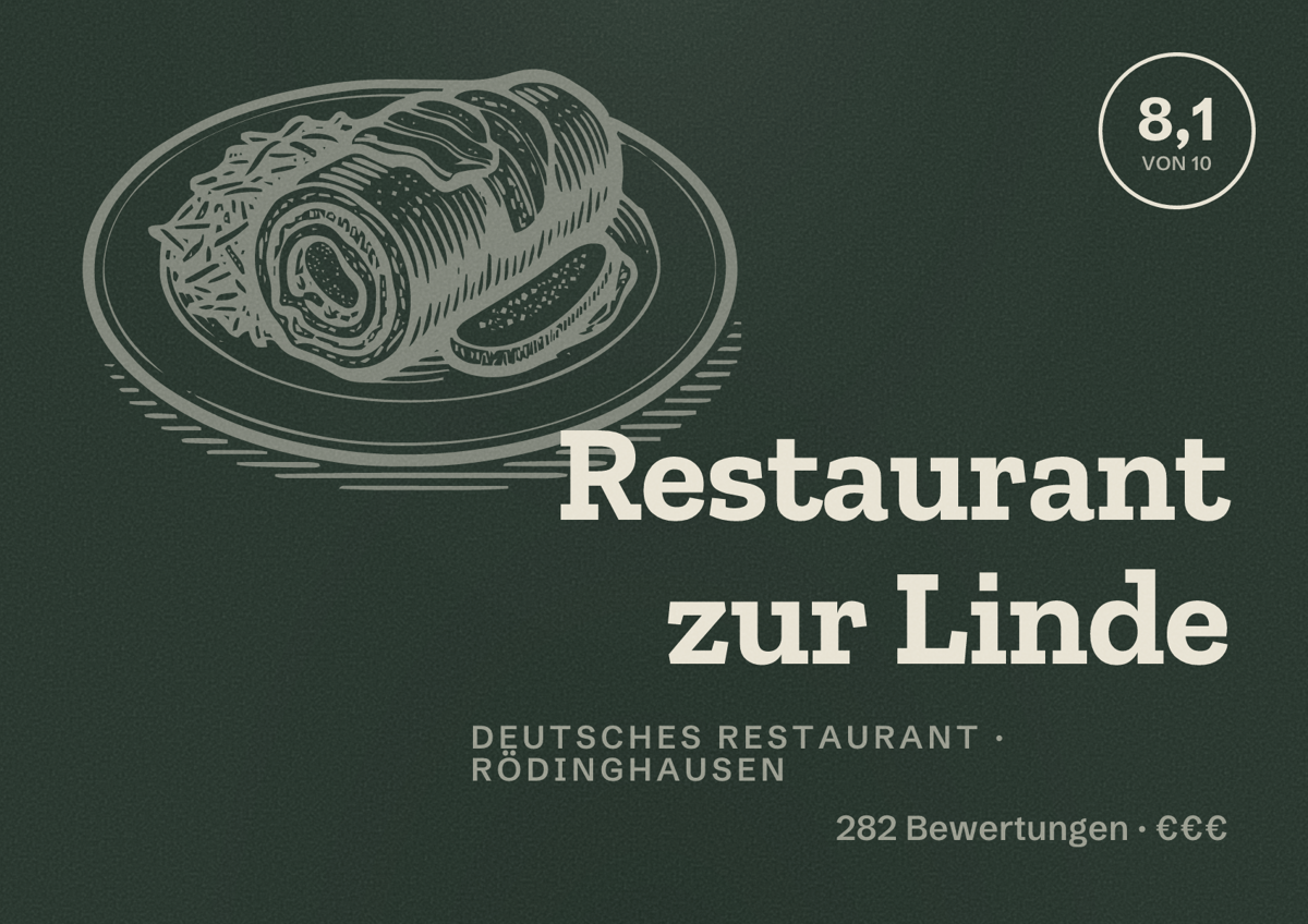 Illustriertes Poster von Restaurant zur Linde, Deutsches Restaurant in Rödinghausen: Bewertung 8,1 von 10 aus 282 Bewertungen, Preisniveau €€€