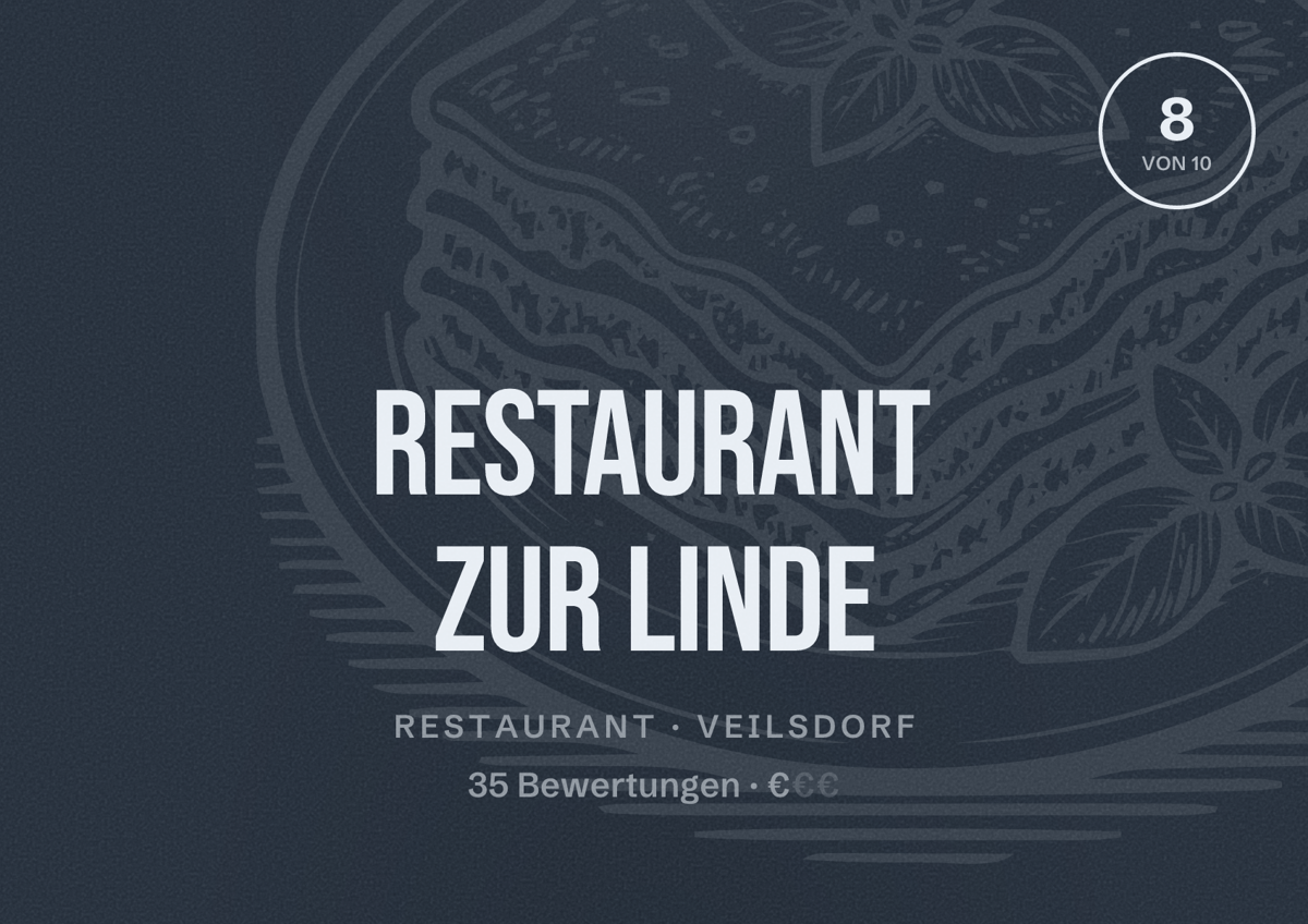 Illustriertes Poster von Restaurant Zur Linde, Restaurant in Veilsdorf: Bewertung 8 von 10 aus 35 Bewertungen, Preisniveau €