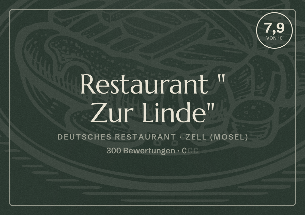 Illustriertes Poster von Restaurant " Zur Linde", Deutsches Restaurant in Zell (Mosel): Bewertung 7,9 von 10 aus 300 Bewertungen, Preisniveau €