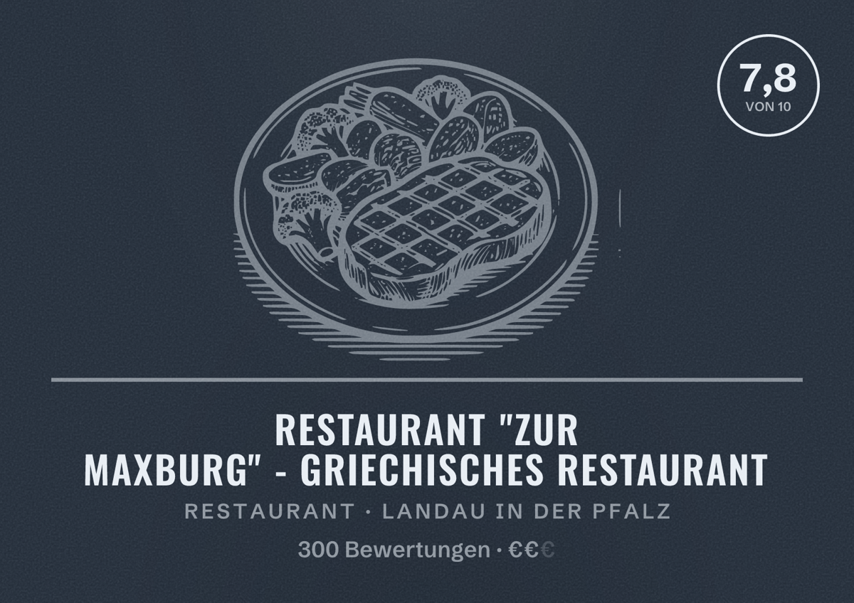 Illustriertes Poster von Restaurant "Zur Maxburg" - Griechisches Restaurant, Restaurant in Landau in der Pfalz: Bewertung 7,8 von 10 aus 300 Bewertungen, Preisniveau €€