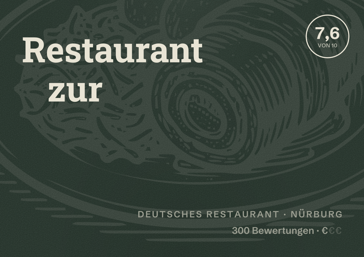 Illustriertes Poster von Restaurant zur, Deutsches Restaurant in Nürburg: Bewertung 7,6 von 10 aus 300 Bewertungen, Preisniveau €