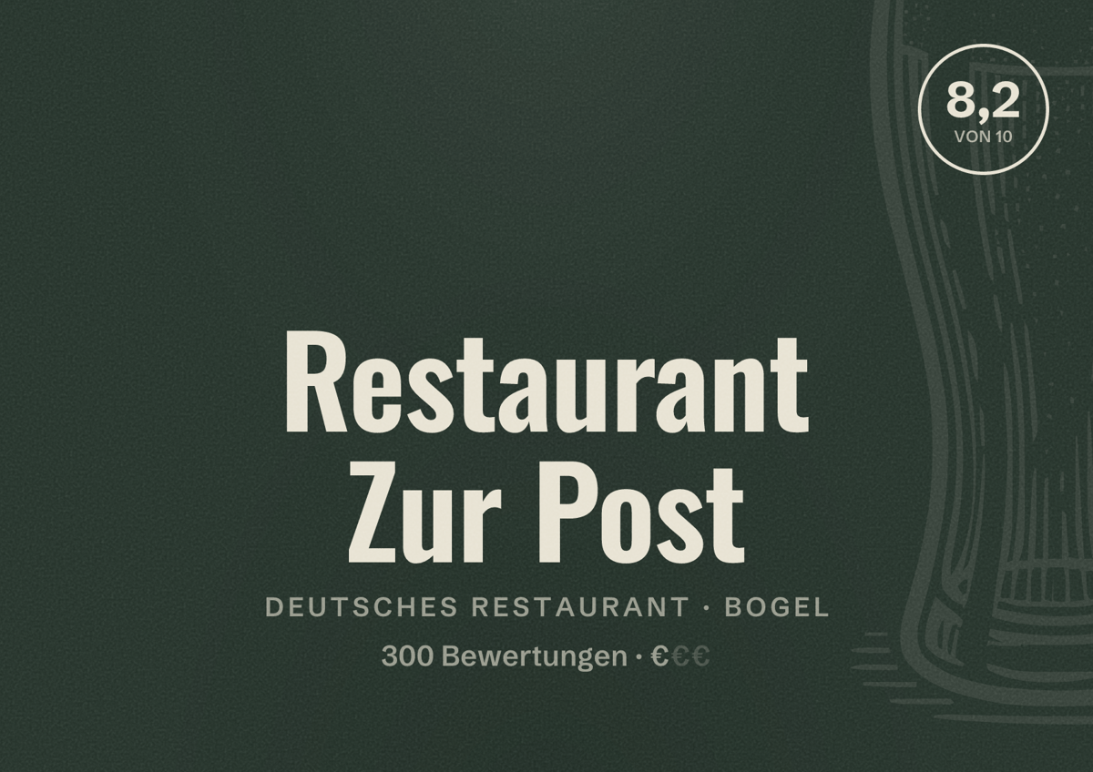 Illustriertes Poster von Restaurant Zur Post, Deutsches Restaurant in Bogel: Bewertung 8,2 von 10 aus 300 Bewertungen, Preisniveau €