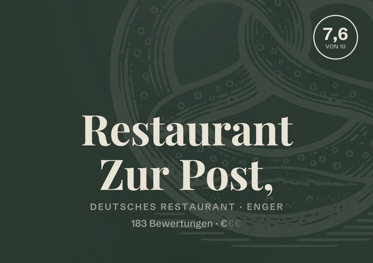 Illustriertes Poster von Restaurant Zur Post,, Deutsches Restaurant in Enger: Bewertung 7,6 von 10 aus 183 Bewertungen, Preisniveau €