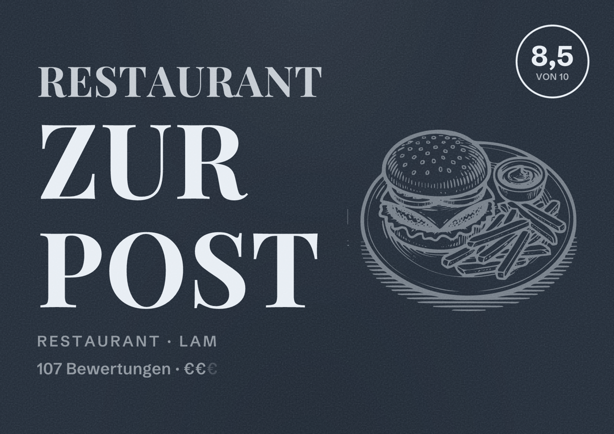 Illustriertes Poster von Restaurant zur Post, Restaurant in Lam: Bewertung 8,5 von 10 aus 107 Bewertungen, Preisniveau €€