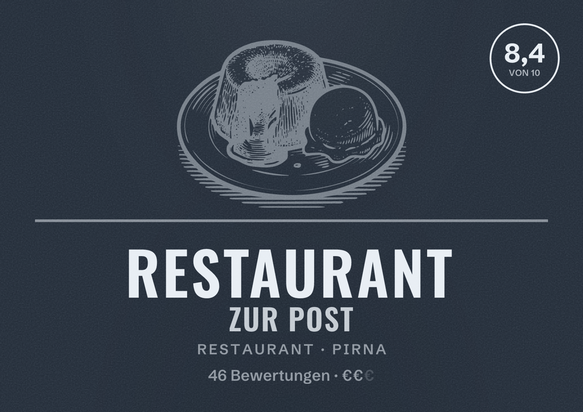 Illustriertes Poster von Restaurant Zur Post, Restaurant in Pirna: Bewertung 8,4 von 10 aus 46 Bewertungen, Preisniveau €€