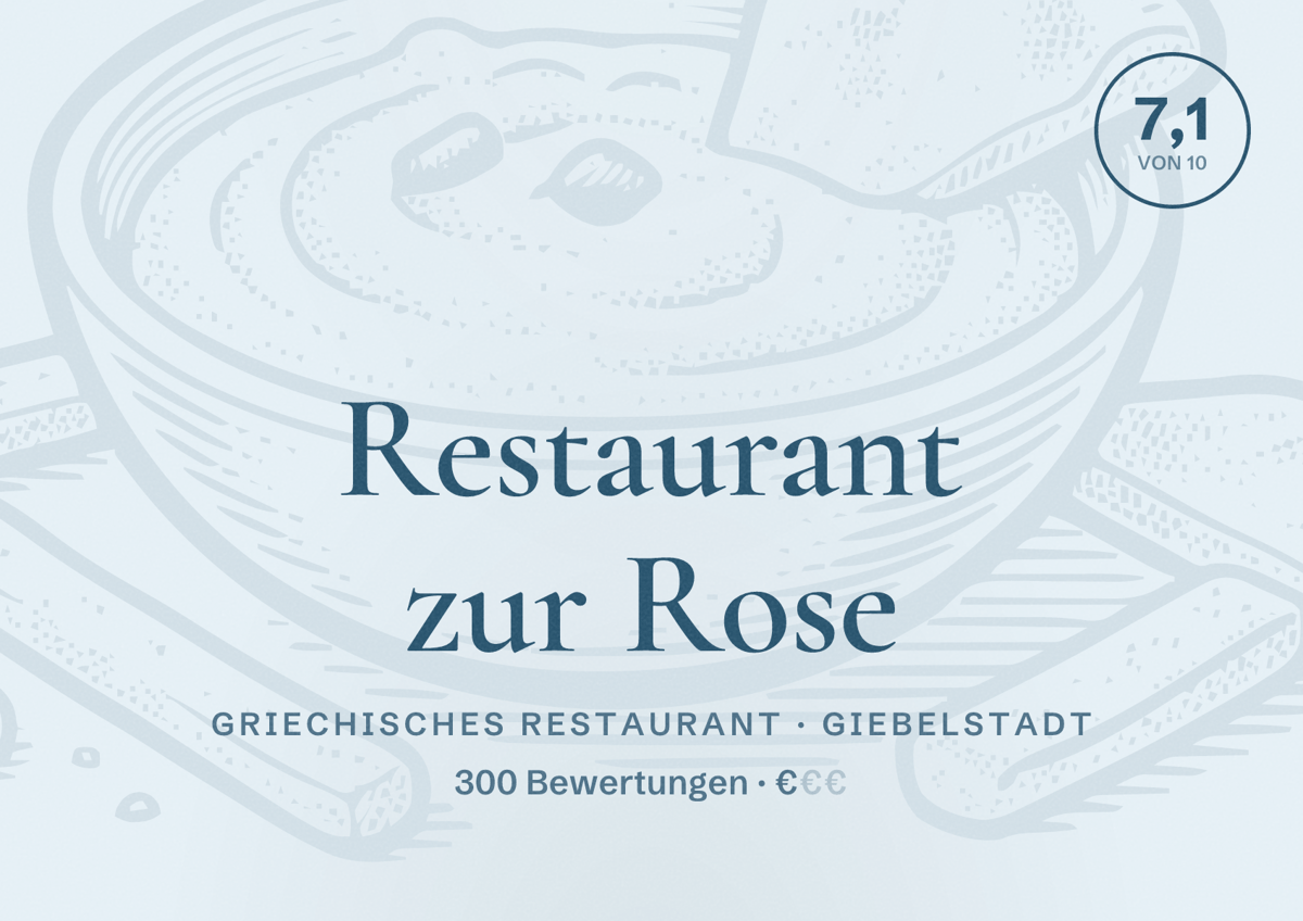 Illustriertes Poster von Restaurant zur Rose, Griechisches Restaurant in Giebelstadt: Bewertung 7,1 von 10 aus 300 Bewertungen, Preisniveau €