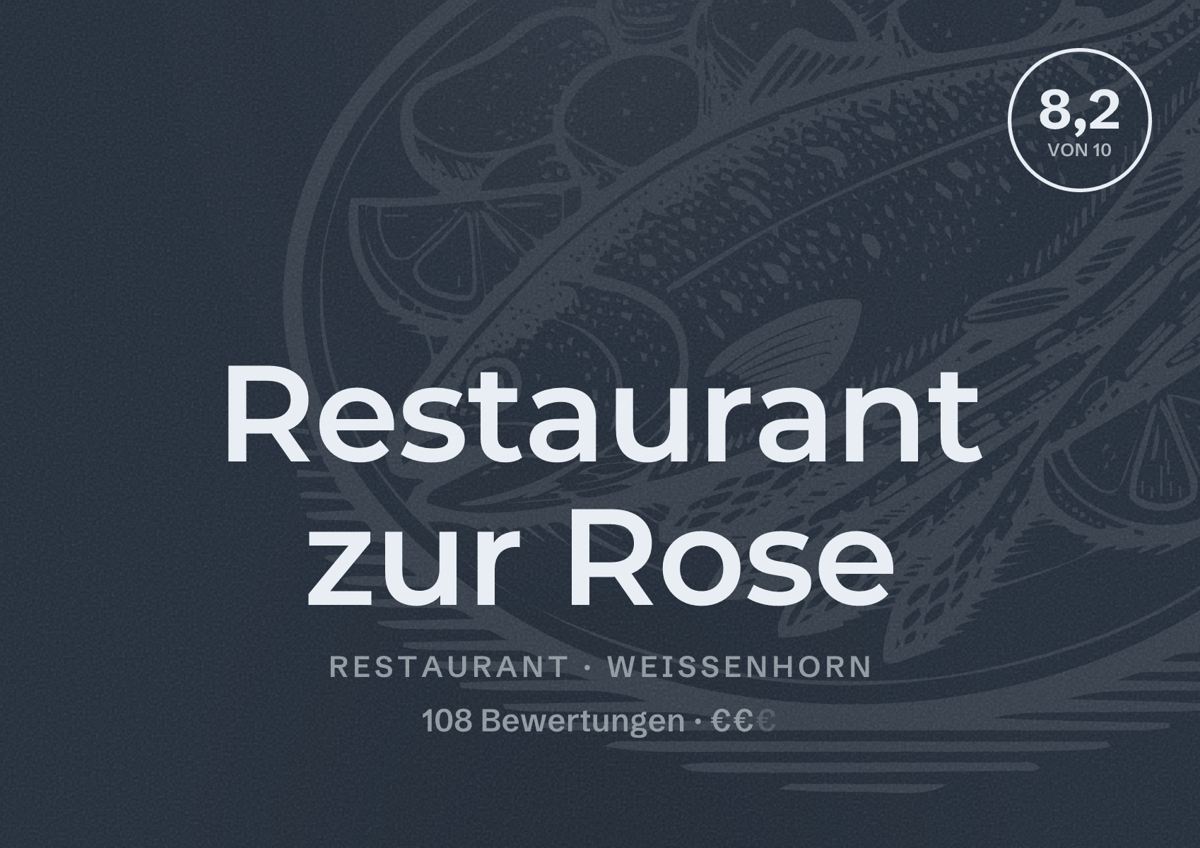 Illustriertes Poster von Restaurant zur Rose, Restaurant in Weißenhorn: Bewertung 8,2 von 10 aus 108 Bewertungen, Preisniveau €€