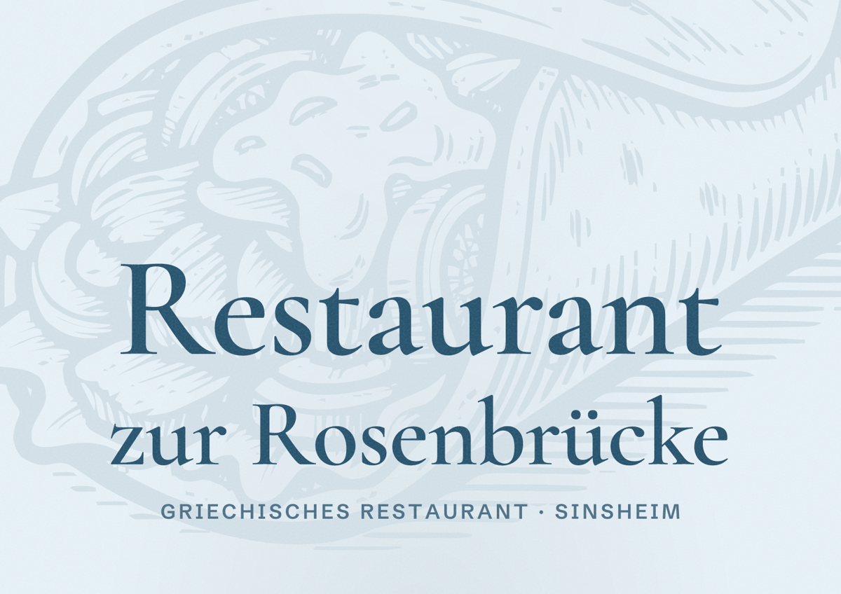 Illustriertes Poster von Restaurant zur Rosenbrücke, Griechisches Restaurant in Sinsheim