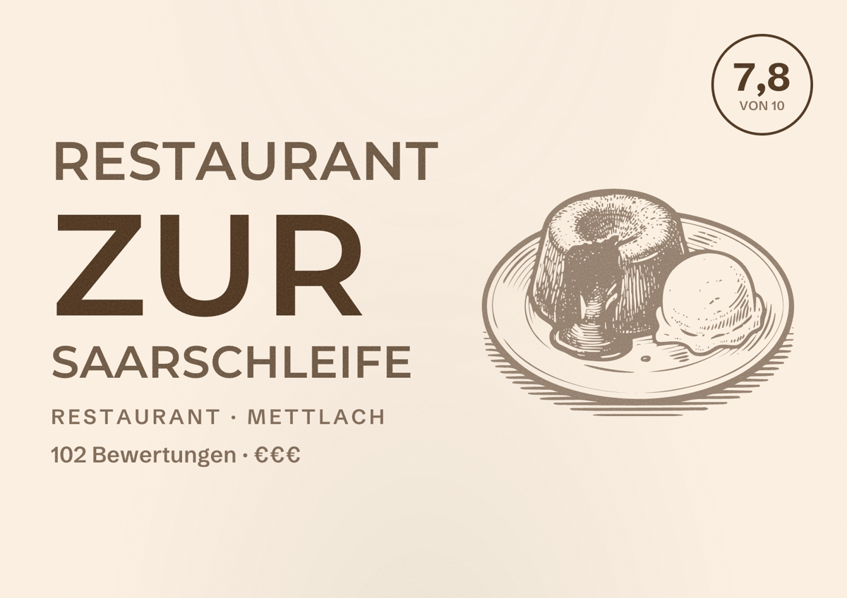 Illustriertes Poster von Restaurant zur Saarschleife, Restaurant in Mettlach: Bewertung 7,8 von 10 aus 102 Bewertungen, Preisniveau €€€