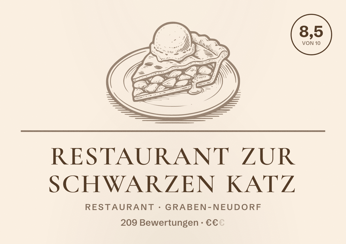 Illustriertes Poster von Restaurant Zur schwarzen Katz, Restaurant in Graben-Neudorf: Bewertung 8,5 von 10 aus 209 Bewertungen, Preisniveau €€