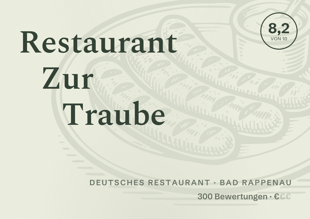 Illustriertes Poster von Restaurant Zur Traube, Deutsches Restaurant in Bad Rappenau: Bewertung 8,2 von 10 aus 300 Bewertungen, Preisniveau €