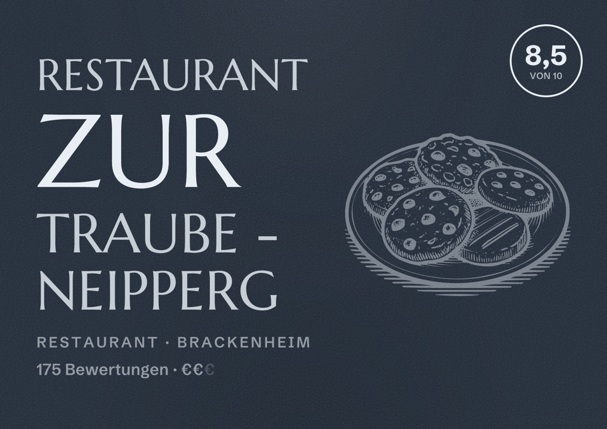 Illustriertes Poster von Restaurant Zur Traube - Neipperg, Restaurant in Brackenheim: Bewertung 8,5 von 10 aus 175 Bewertungen, Preisniveau €€