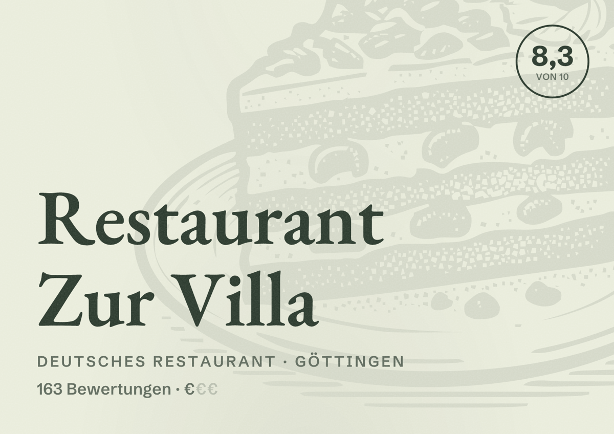Illustriertes Poster von Restaurant Zur Villa, Deutsches Restaurant in Göttingen: Bewertung 8,3 von 10 aus 163 Bewertungen, Preisniveau €