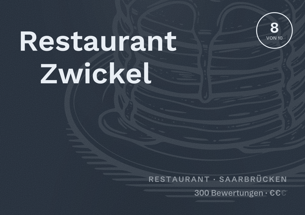 Illustriertes Poster von Restaurant Zwickel, Restaurant in Saarbrücken: Bewertung 8 von 10 aus 300 Bewertungen, Preisniveau €€