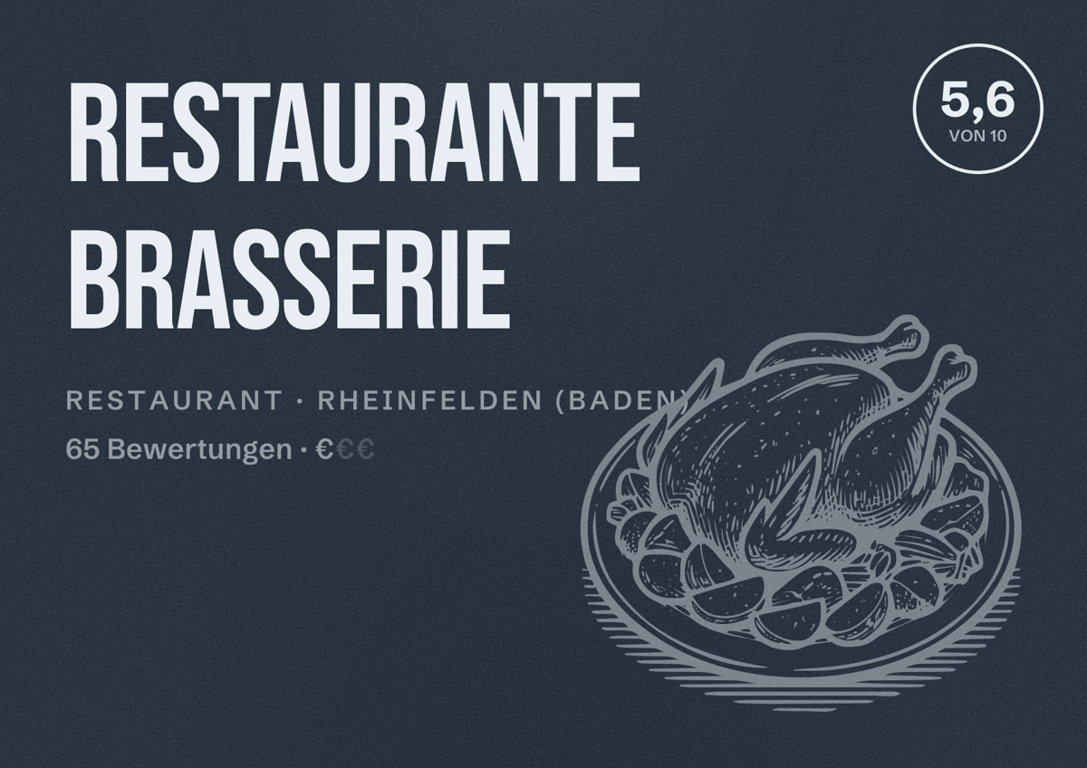 Illustriertes Poster von Restaurante Brasserie, Restaurant in Rheinfelden (Baden): Bewertung 5,6 von 10 aus 65 Bewertungen, Preisniveau €