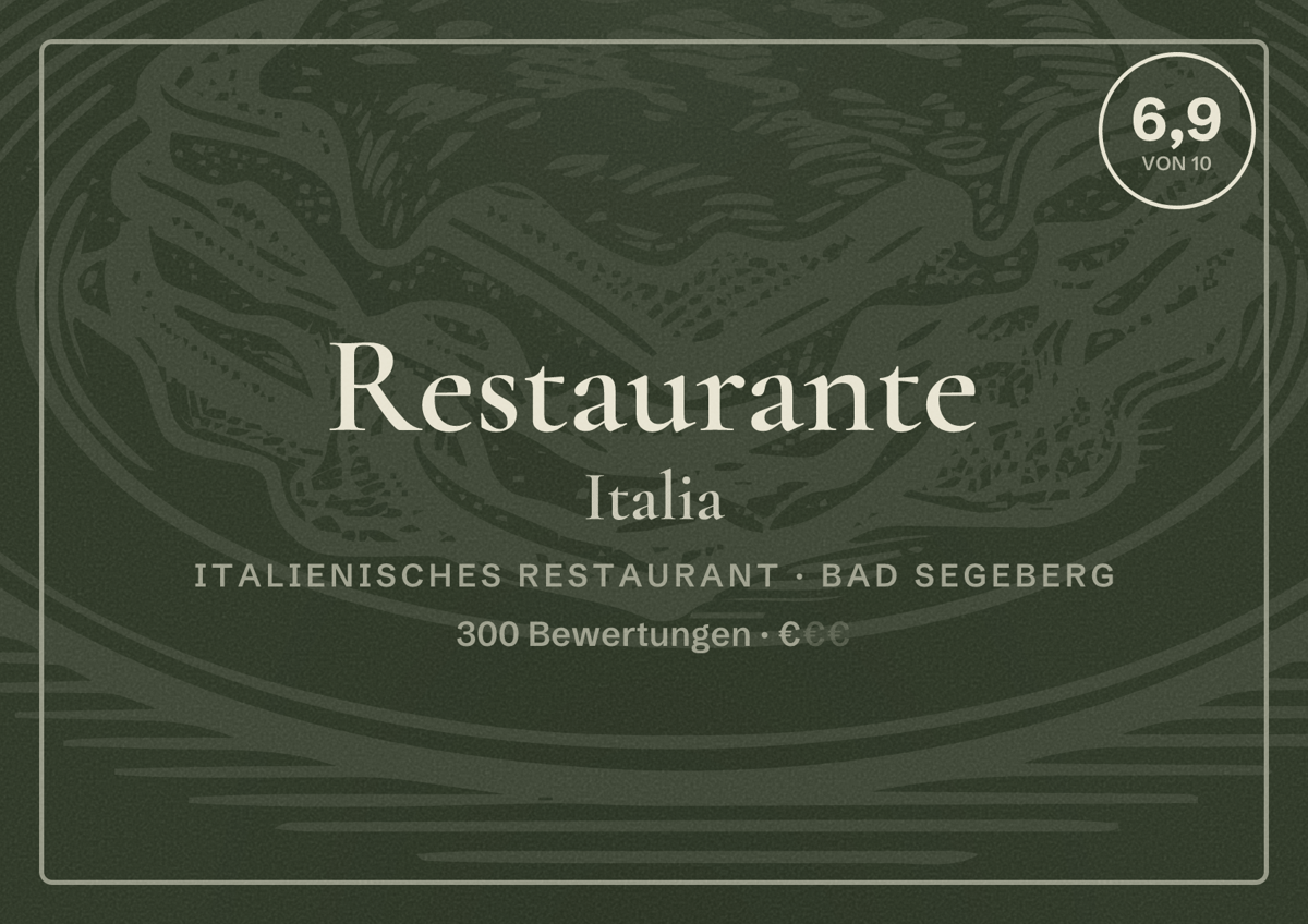 Illustriertes Poster von Restaurante Italia, Italienisches Restaurant in Bad Segeberg: Bewertung 6,9 von 10 aus 300 Bewertungen, Preisniveau €