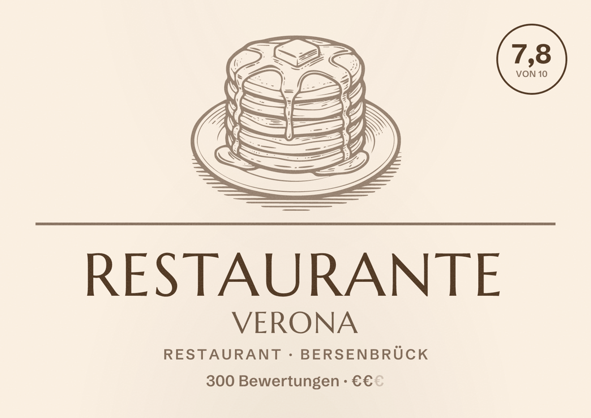 Illustriertes Poster von Restaurante Verona, Restaurant in Bersenbrück: Bewertung 7,8 von 10 aus 300 Bewertungen, Preisniveau €€