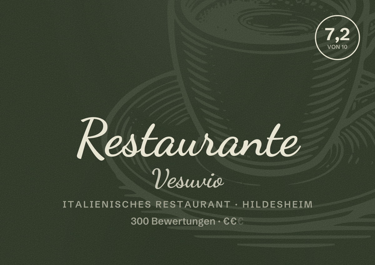 Illustriertes Poster von Restaurante Vesuvio, Italienisches Restaurant in Hildesheim: Bewertung 7,2 von 10 aus 300 Bewertungen, Preisniveau €€