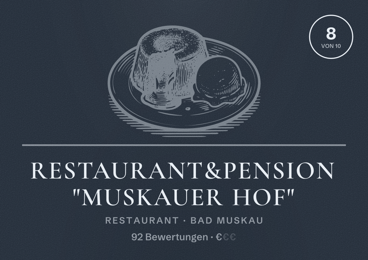 Illustriertes Poster von Restaurant&Pension "Muskauer Hof", Restaurant in Bad Muskau: Bewertung 8 von 10 aus 92 Bewertungen, Preisniveau €