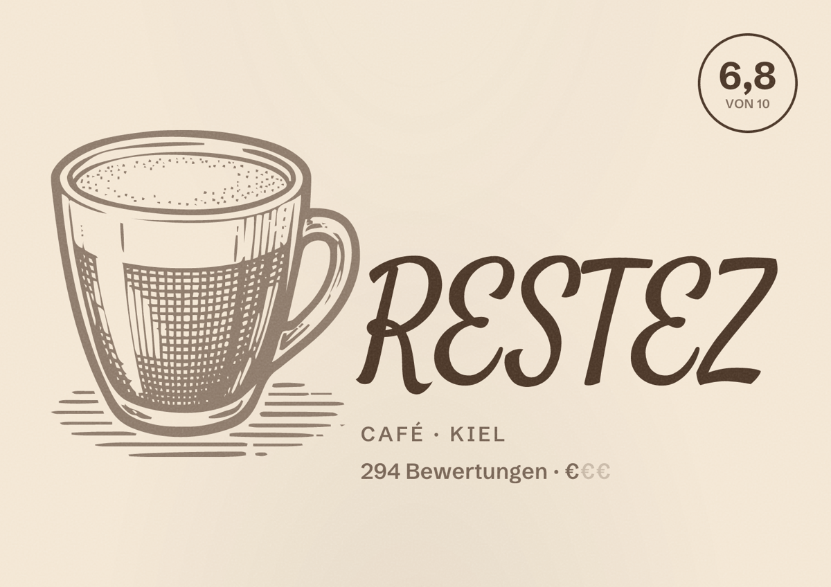 Illustriertes Poster von RESTEZ, Café in Kiel: Bewertung 6,8 von 10 aus 294 Bewertungen, Preisniveau €