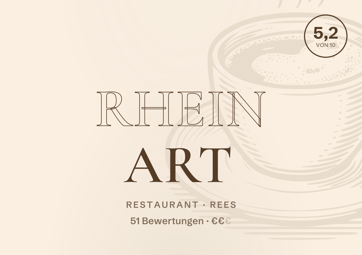 Illustriertes Poster von Rhein Art, Restaurant in Rees: Bewertung 5,2 von 10 aus 51 Bewertungen, Preisniveau €€