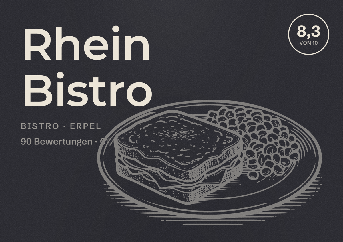 Illustriertes Poster von Rhein Bistro, Bistro in Erpel: Bewertung 8,3 von 10 aus 90 Bewertungen, Preisniveau €