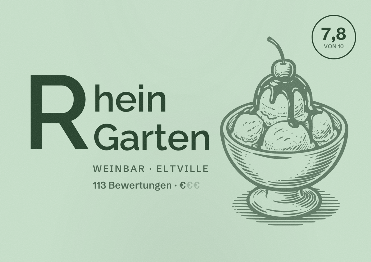 Illustriertes Poster von Rhein Garten, Weinbar in Eltville: Bewertung 7,8 von 10 aus 113 Bewertungen, Preisniveau €