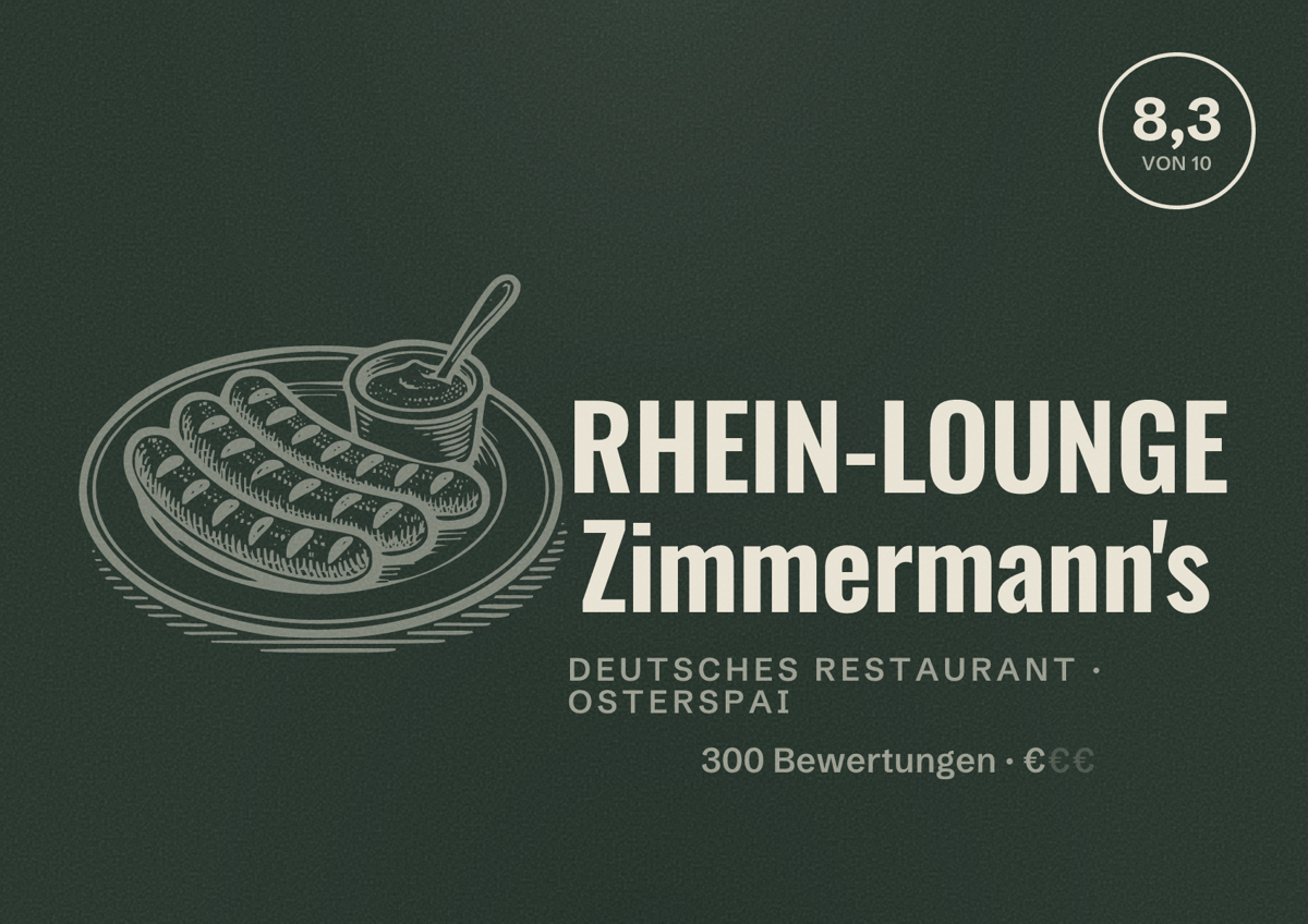 Illustriertes Poster von RHEIN-LOUNGE Zimmermann's, Deutsches Restaurant in Osterspai: Bewertung 8,3 von 10 aus 300 Bewertungen, Preisniveau €