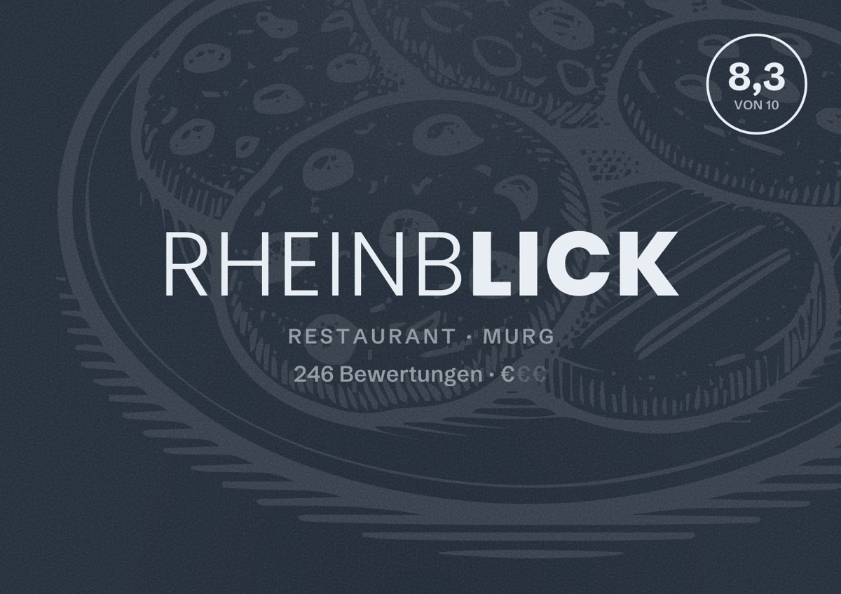 Illustriertes Poster von Rheinblick, Restaurant in Murg: Bewertung 8,3 von 10 aus 246 Bewertungen, Preisniveau €