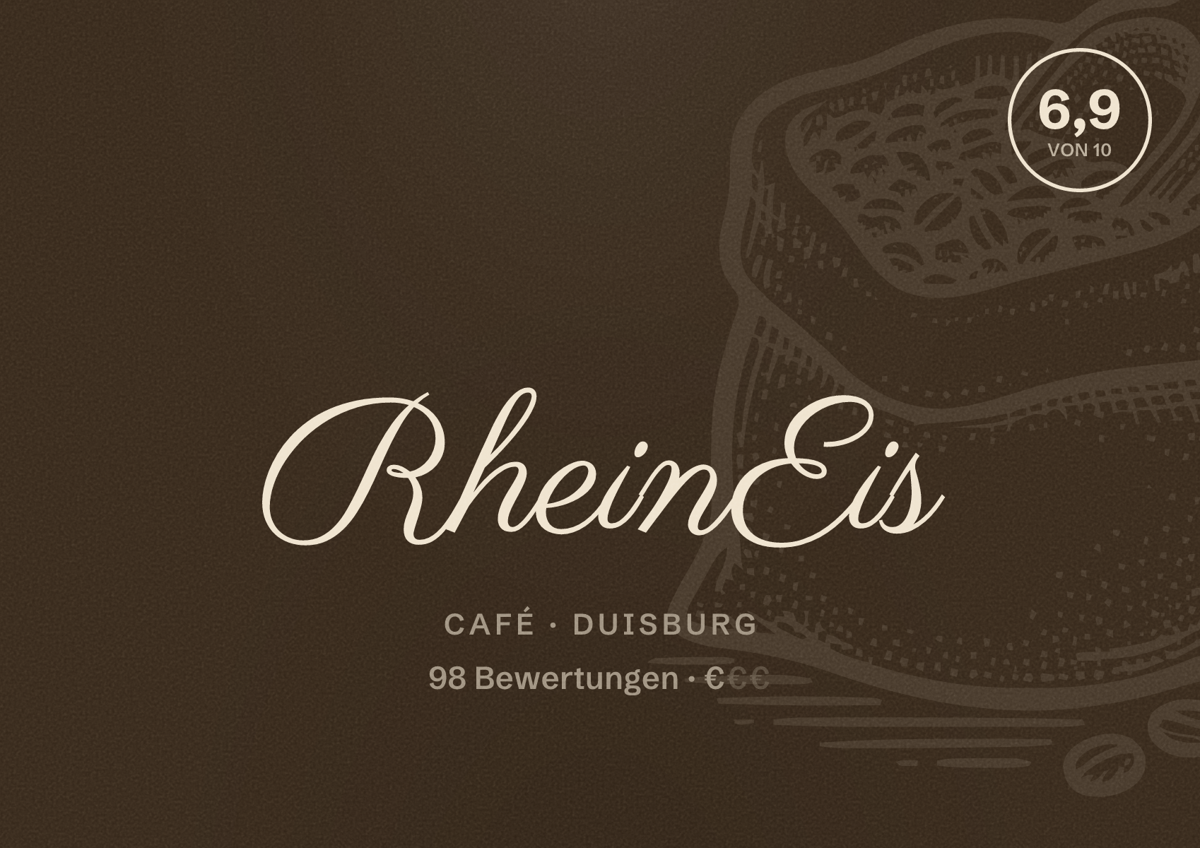 Illustriertes Poster von RheinEis, Café in Duisburg: Gästebewertung 6,9 von 10 aus 98 Bewertungen