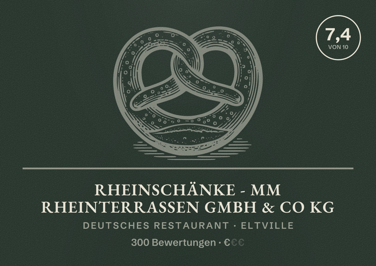 Illustriertes Poster von RheinSchänke - MM Rheinterrassen GmbH & Co KG, Deutsches Restaurant in Eltville: Bewertung 7,4 von 10 aus 300 Bewertungen, Preisniveau €