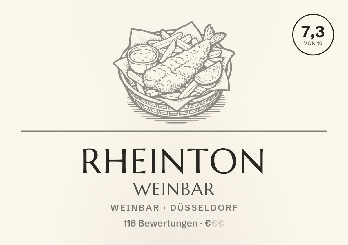 Illustriertes Poster von Rheinton Weinbar, Weinbar in Düsseldorf: Bewertung 7,3 von 10 aus 116 Bewertungen, Preisniveau €